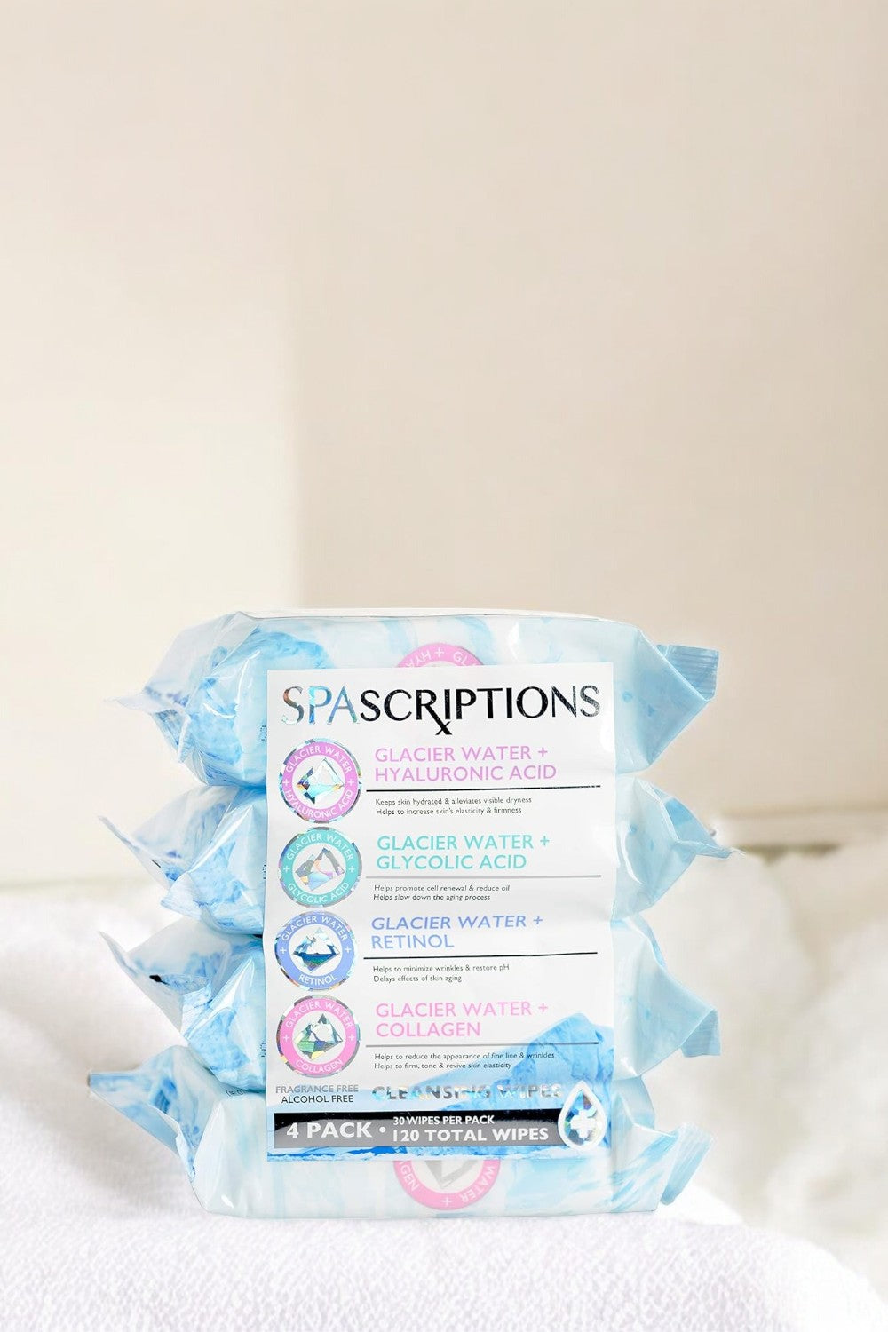 Spa Scriptions Glacial Water + Collagen Facial Cleansing Wipes 60 Wipes