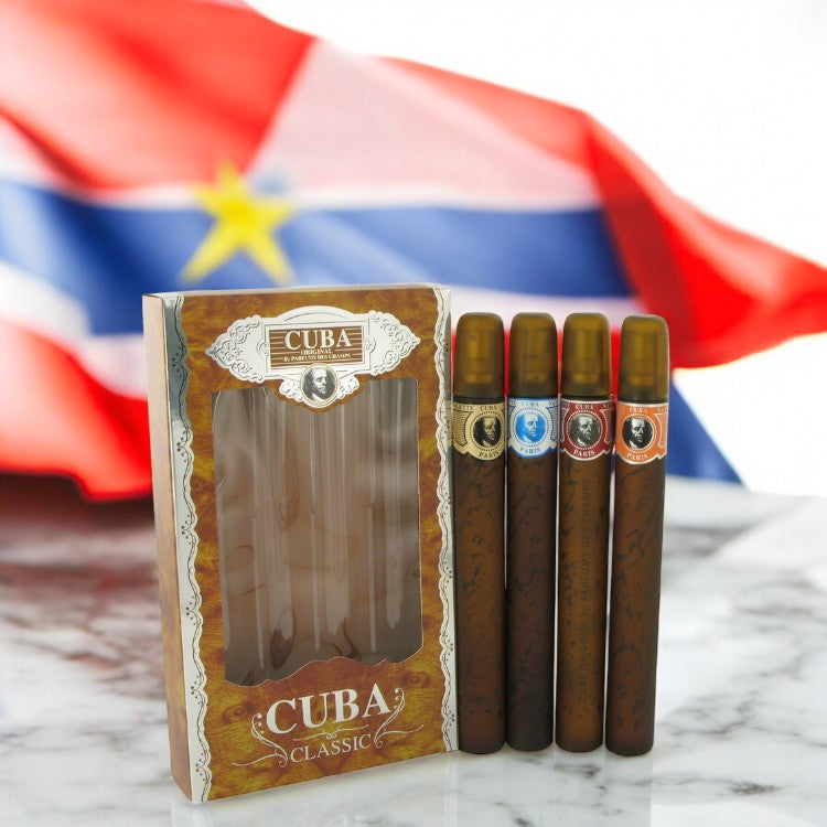 Cuba Blue by Fragluxe Gift Set - Cuba Variety Set includes All Four 1.15 oz Sprays, Cuba Red, Cuba Blue, Cuba Gold and Cuba Orange