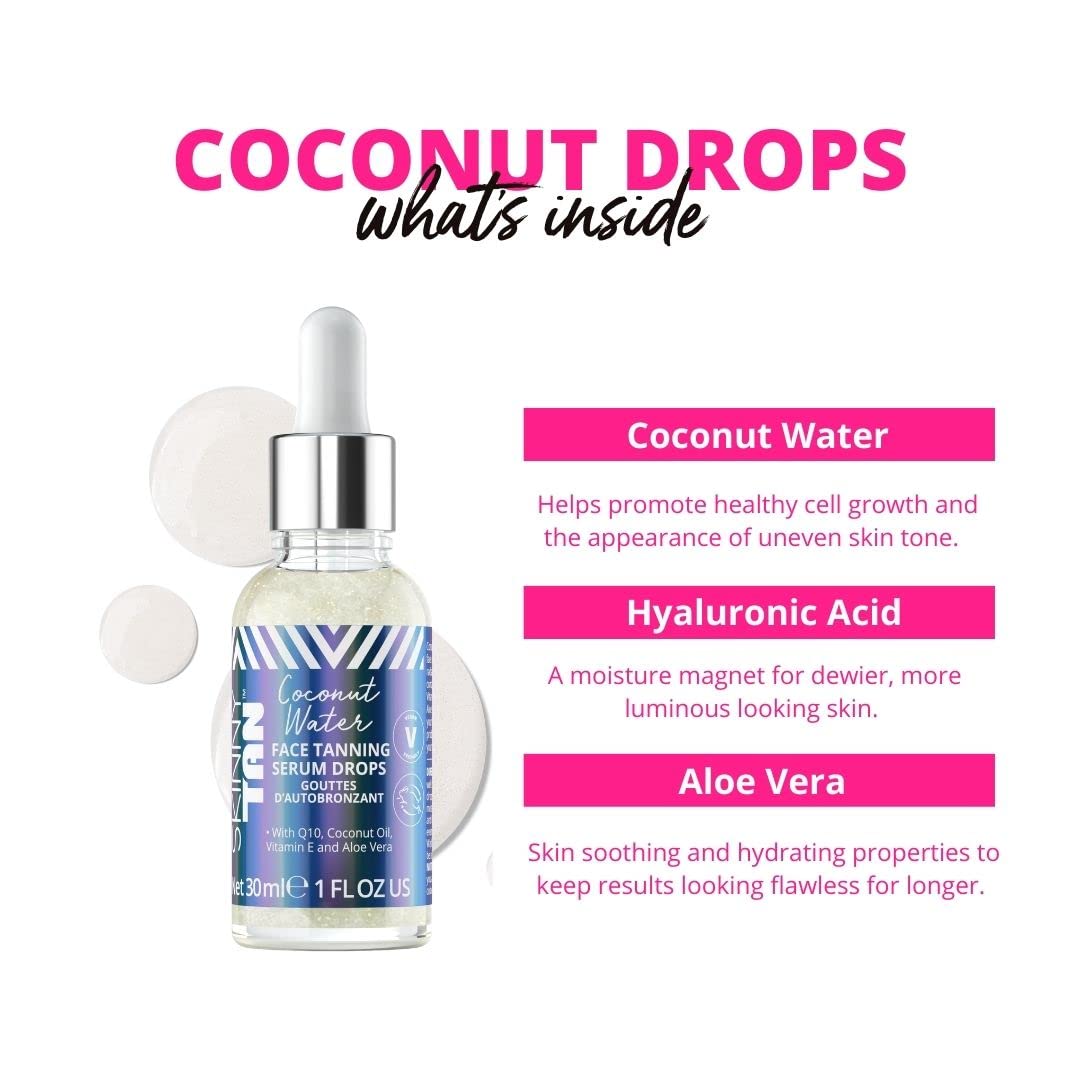 Coconut Water Face Serum Tanning Drops by Skinny Tan for Women - 1 oz Serum