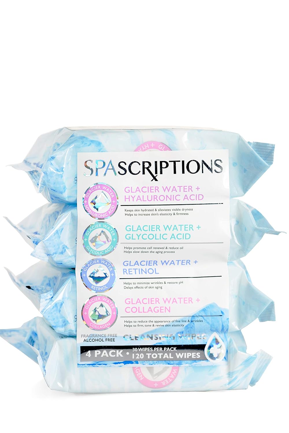 Spa Scriptions Glacial Water + Collagen Facial Cleansing Wipes 60 Wipes
