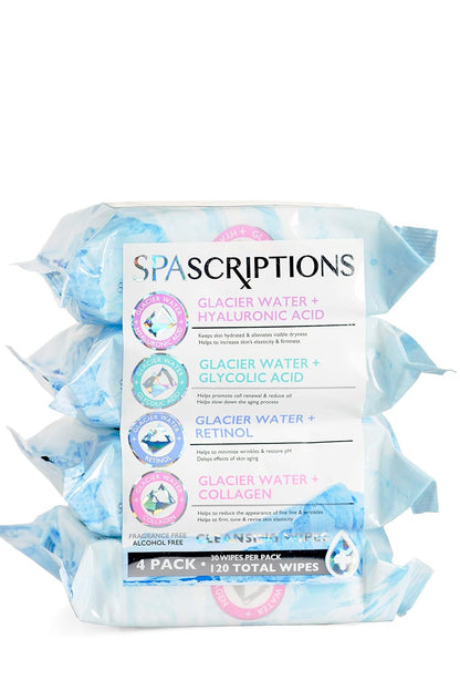 Spa Scriptions Glacial Water + Collagen Facial Cleansing Wipes 60 Wipes