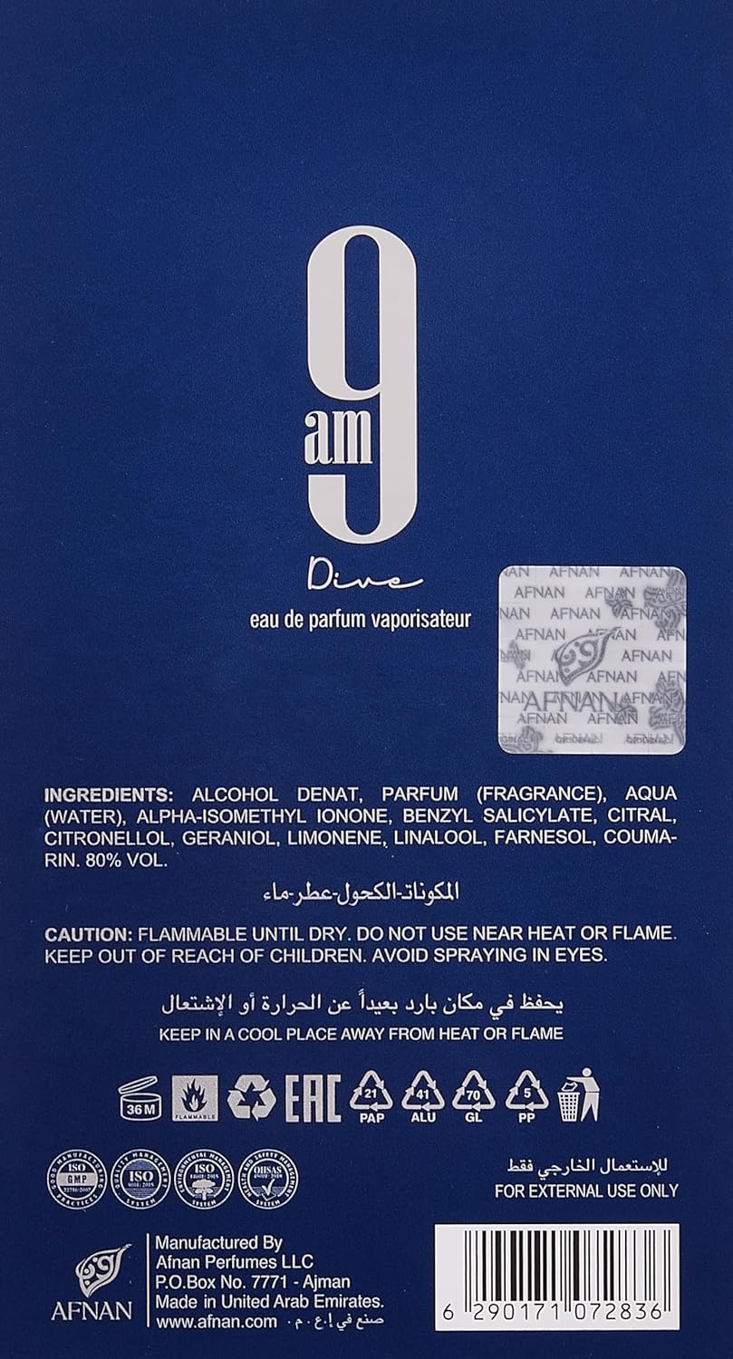 Afnan 9am Dive by Afnan Eau De Parfum Spray (Unisex)