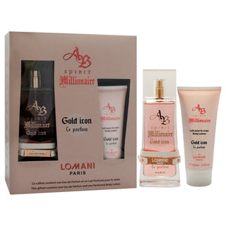 AB Spirit Millionaire Le Parfum Gold Icon by Lomani for Women - 2 Pc Gift Set 3.3oz EDP Spray, 3.3oz Body Lotion