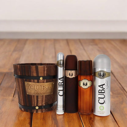 Cuba Gold by Fragluxe Gift Set - 3.4 oz Eau De Toilette Spray + 1.17 oz Eau De Toilette Spray + 6.7 oz Body Spray + 3.3 oz After Shave
