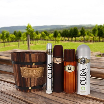 Cuba Gold by Fragluxe Gift Set - 3.4 oz Eau De Toilette Spray + 1.17 oz Eau De Toilette Spray + 6.7 oz Body Spray + 3.3 oz After Shave