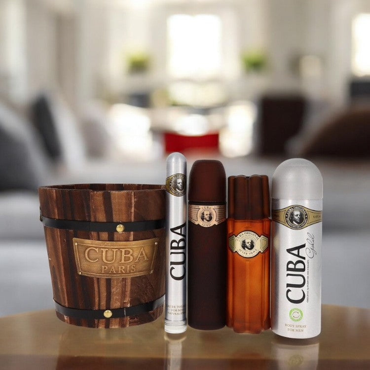 Cuba Gold by Fragluxe Gift Set - 3.4 oz Eau De Toilette Spray + 1.17 oz Eau De Toilette Spray + 6.7 oz Body Spray + 3.3 oz After Shave