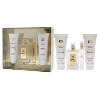 Prestige Dani by New Brand for Women - 4 Pc Gift Set 3.3oz EDP Spray, 0.5oz EDP Spray, 4.4oz Shower Gel, 4.4oz Body Lotion