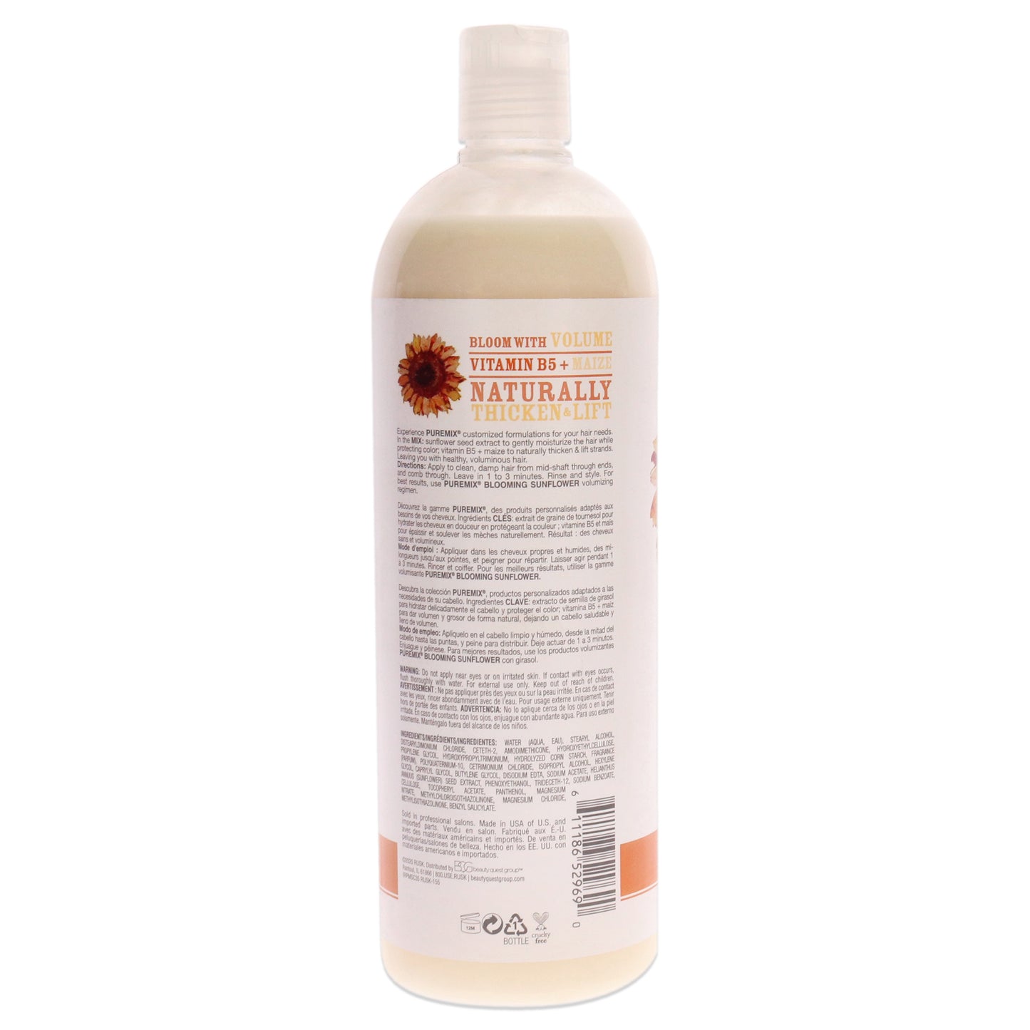 Puremix Blooming Sunflower Volumizing Conditioner - Fine Hair by Rusk for Unisex - 35 oz Conditioner