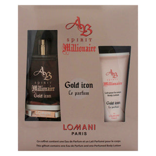 AB Spirit Millionaire Le Parfum Gold Icon by Lomani for Women - 2 Pc Gift Set 3.3oz EDP Spray, 3.3oz Body Lotion