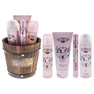 Cuba Victory by Cuba for Women - 4 Pc Gift Set 3.3oz EDP Spray, 1.17oz EDP Spray, 6.6oz Body Spray, 6.6oz Body Lotion