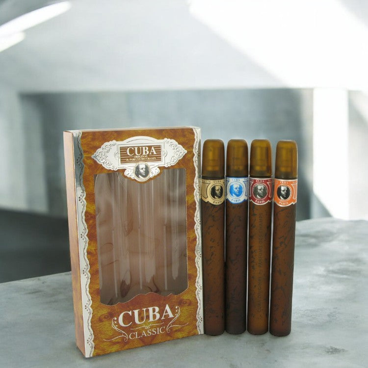 Cuba Blue by Fragluxe Gift Set - Cuba Variety Set includes All Four 1.15 oz Sprays, Cuba Red, Cuba Blue, Cuba Gold and Cuba Orange