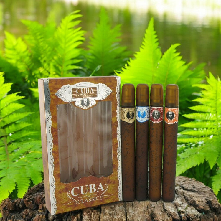 Cuba Blue by Fragluxe Gift Set - Cuba Variety Set includes All Four 1.15 oz Sprays, Cuba Red, Cuba Blue, Cuba Gold and Cuba Orange